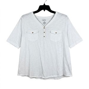 Croft & Barrow White Short Sleeve Henley Top 2XL